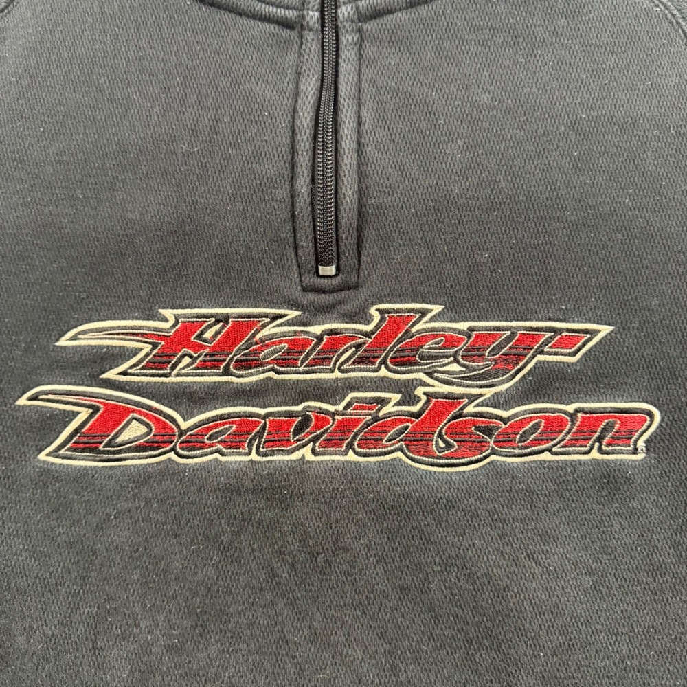 Harley Davidson Mens XL Quarter Zip Pullover Waffle Knit Fleece Lined Black Red - Picture 3 of 10
